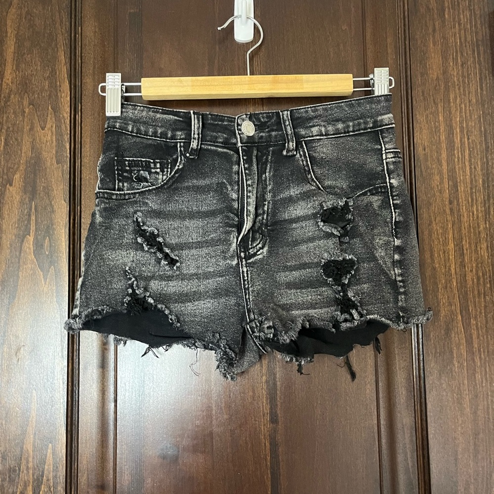 SHEIN Black Distressed Jean Shorts